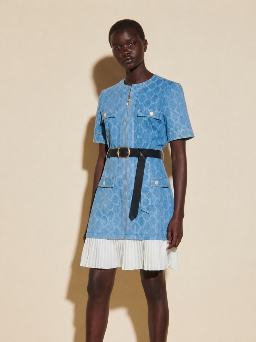 Sandro jacquard denim mini dress dose not come with belt 0175